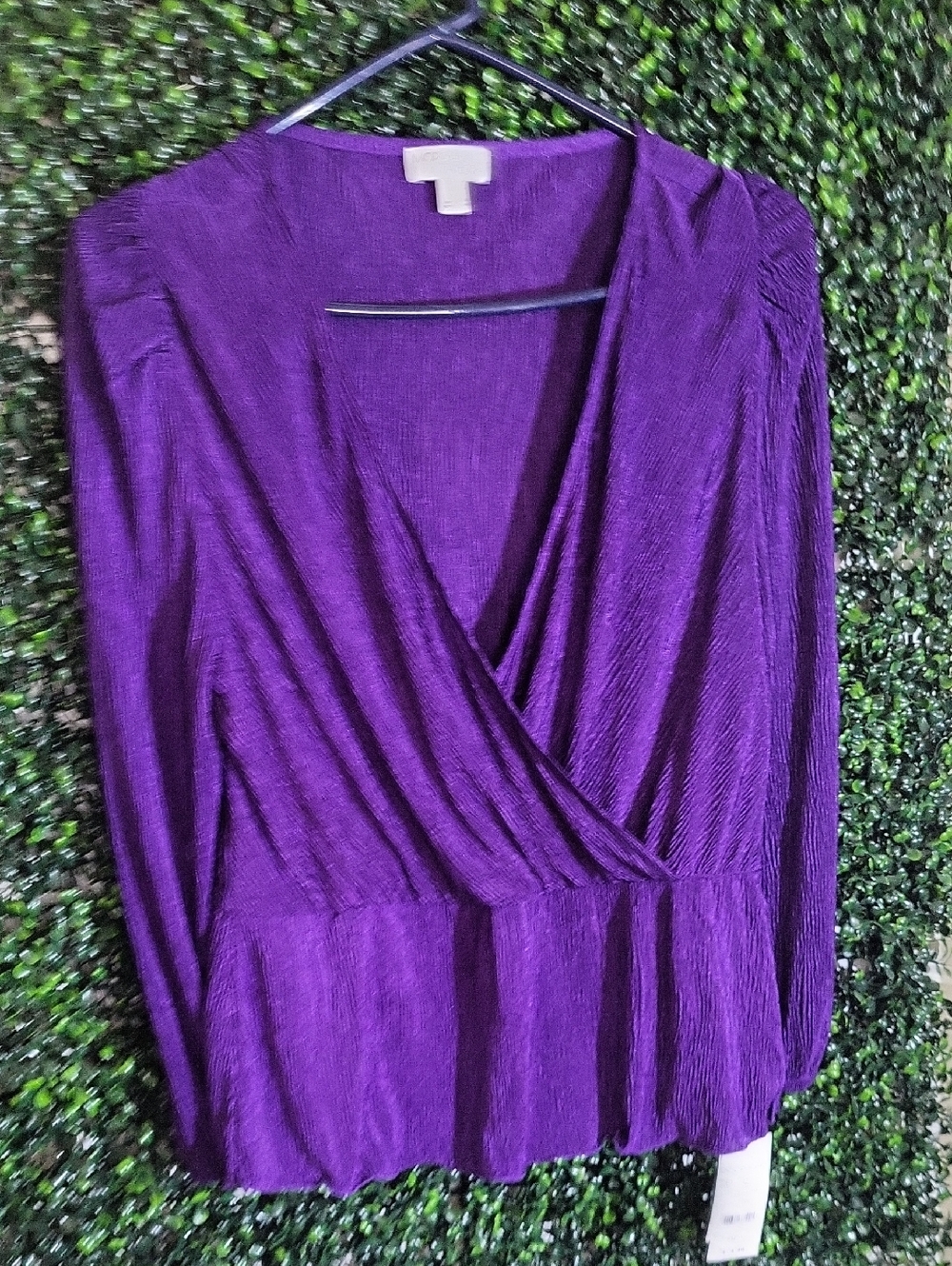 Purple Pleated Wrap-Style Blouse